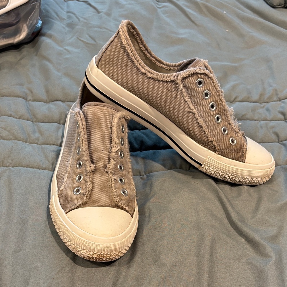 Sincerely Jules Taupe Frayed Sneakers